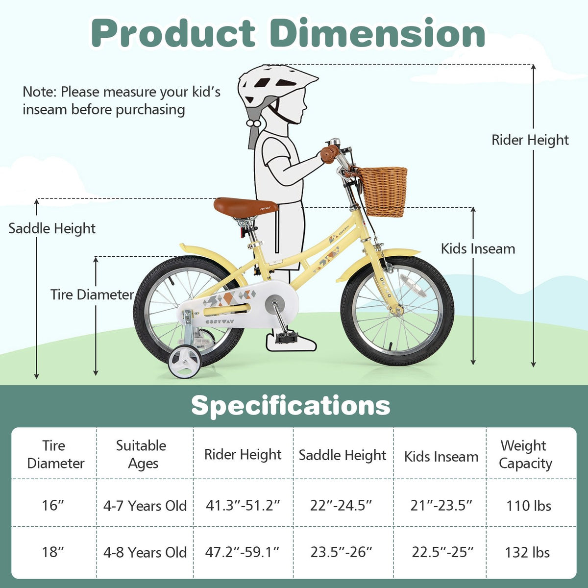 16 Inch Kids Bike Adjustable Bicycle with Reflectors and Bell for Children 4-7 Years Old-16 inches view 4