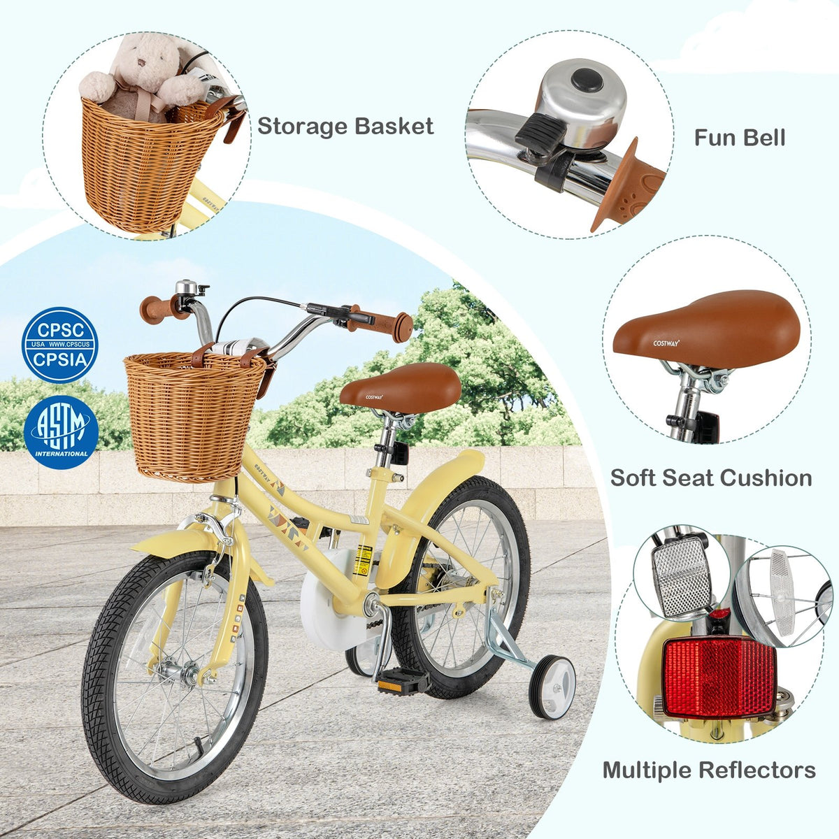 16 Inch Kids Bike Adjustable Bicycle with Reflectors and Bell for Children 4-7 Years Old-16 inches view 9