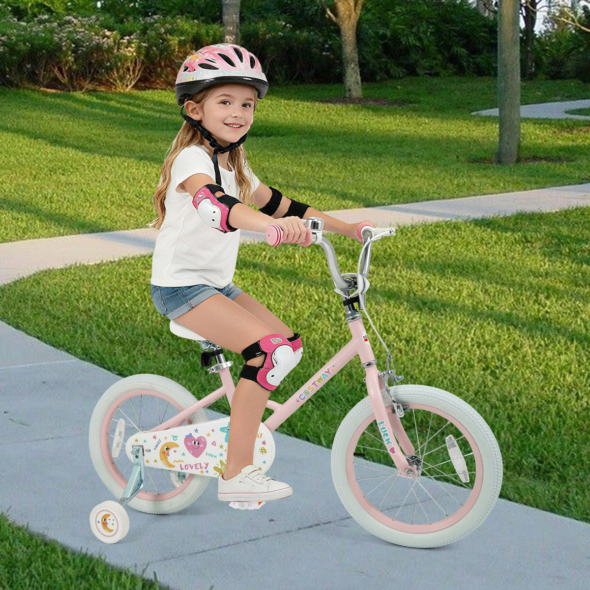 16 Inch Kids Bike Adjustable for 3-8 Years Old Children Pink - Stars & Moon view 3