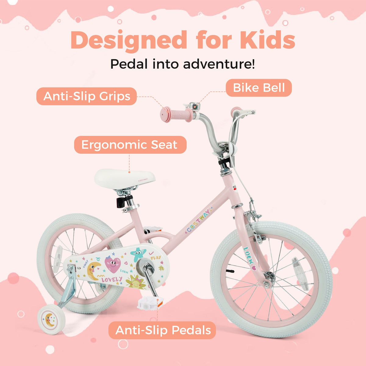 16 Inch Kids Bike Adjustable for 3-8 Years Old Children Pink - Stars & Moon view 5