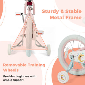 16 Inch Kids Bike Adjustable for 3-8 Years Old Children Pink - Stars & Moon view 8