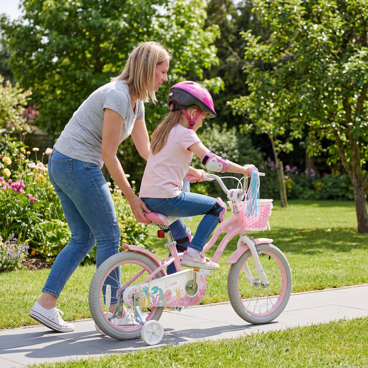 16 Inch Kids Bike Adjustable with Basket and Streamers for Girls Aged 4-7 Years Old Pink view 2