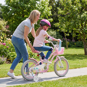16 Inch Kids Bike Adjustable with Basket and Streamers for Girls Aged 4-7 Years Old Pink view 2