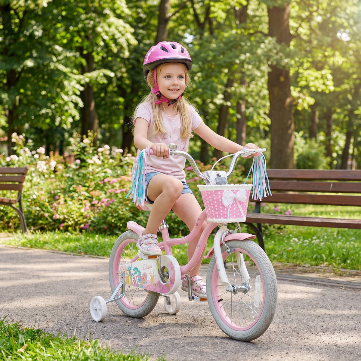 16 Inch Kids Bike Adjustable with Basket and Streamers for Girls Aged 4-7 Years Old Pink view 3