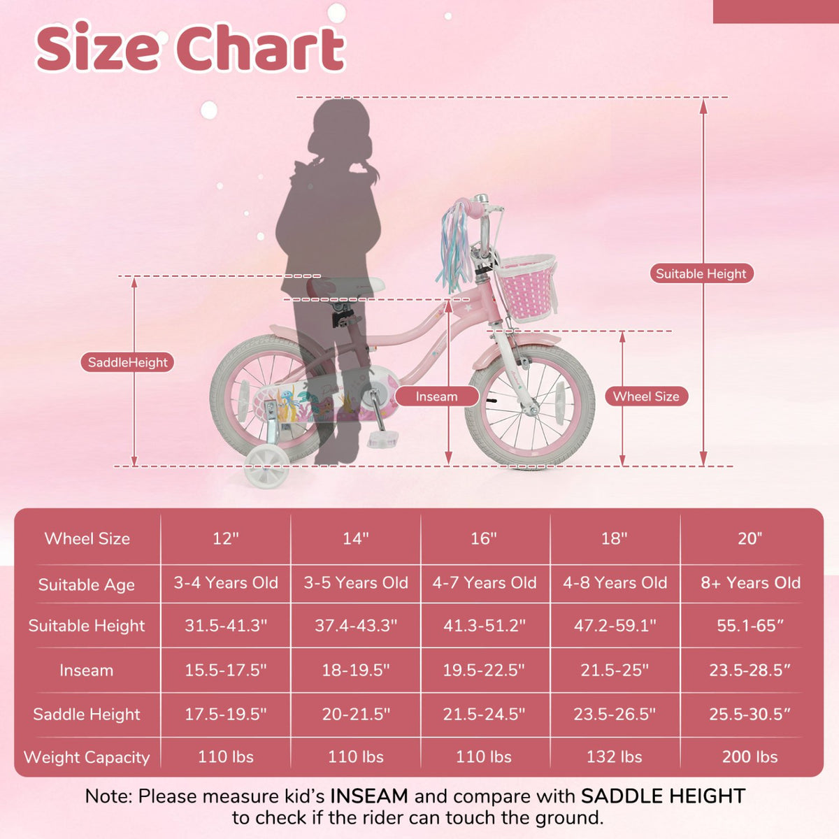 16 Inch Kids Bike Adjustable with Basket and Streamers for Girls Aged 4-7 Years Old Pink view 4