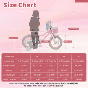 16 Inch Kids Bike Adjustable with Basket and Streamers for Girls Aged 4-7 Years Old Pink view 4