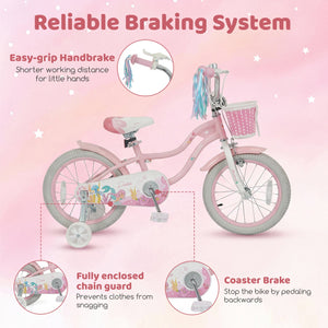 16 Inch Kids Bike Adjustable with Basket and Streamers for Girls Aged 4-7 Years Old Pink view 6