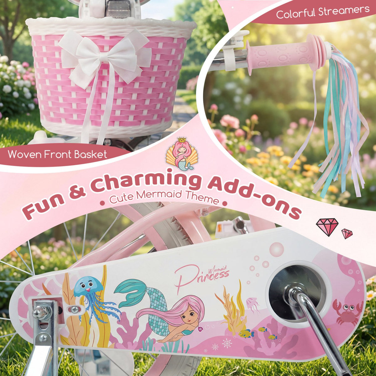 16 Inch Kids Bike Adjustable with Basket and Streamers for Girls Aged 4-7 Years Old Pink view 9