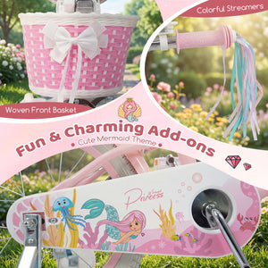 16 Inch Kids Bike Adjustable with Basket and Streamers for Girls Aged 4-7 Years Old Pink view 9
