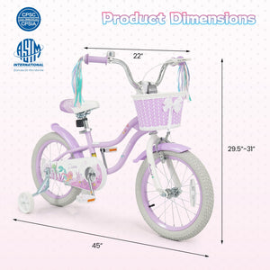 16 Inch Kids Bike Adjustable with Basket and Streamers Purple - Princess of the Sea Theme view 3
