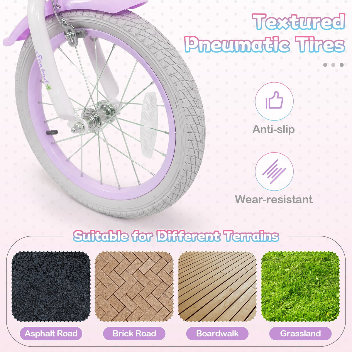 16 Inch Kids Bike Adjustable with Basket and Streamers Purple - Princess of the Sea Theme view 7