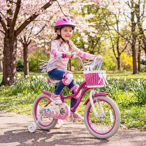 16-Inch Kids Bike Adjustable with Basket and Streamers Rose Red - Princess of the Sea Theme view 3