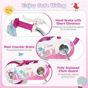 16-Inch Kids Bike Adjustable with Basket and Streamers Rose Red - Princess of the Sea Theme view 6