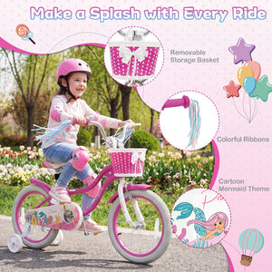 16-Inch Kids Bike Adjustable with Basket and Streamers Rose Red - Princess of the Sea Theme view 9