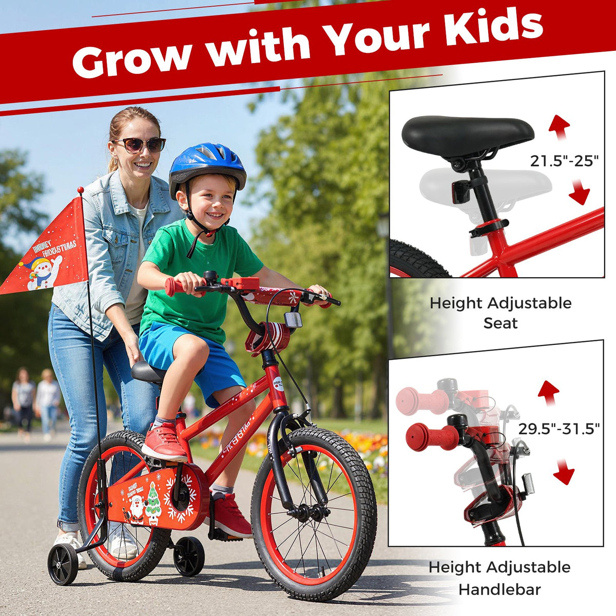 16 Inch Kids Bike Adjustable with Christmas Music & Flag for Aged 4-7 Years Old view 4