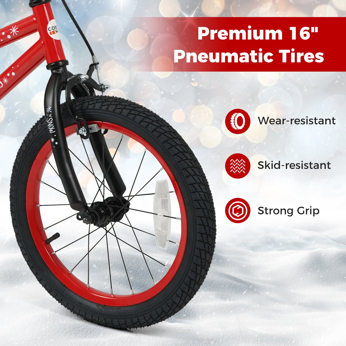 16 Inch Kids Bike Adjustable with Christmas Music & Flag for Aged 4-7 Years Old view 6