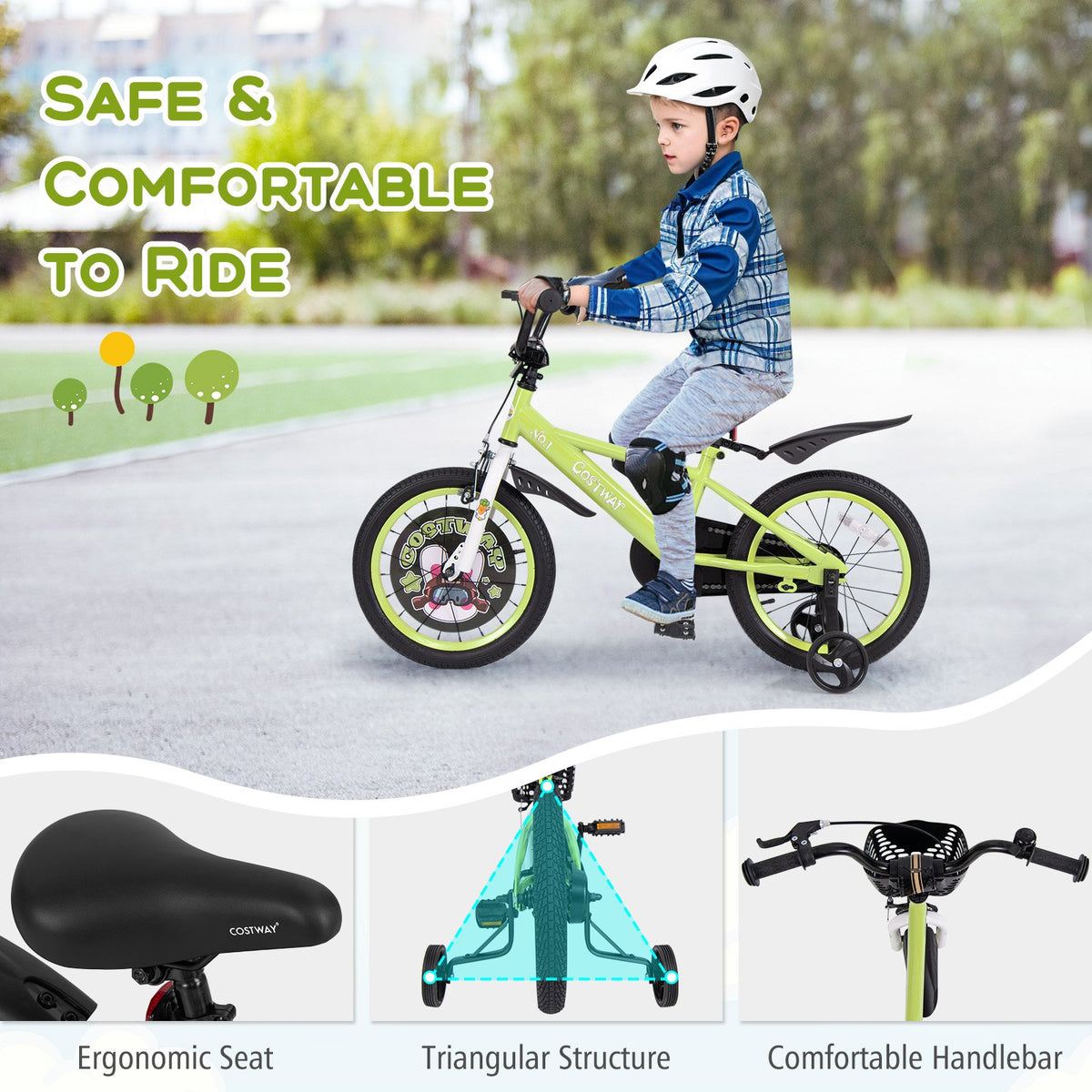 16 Inch Kids Bike Adjustable with Detachable Training Wheels for 4-8 Years Old-16 inches view 6
