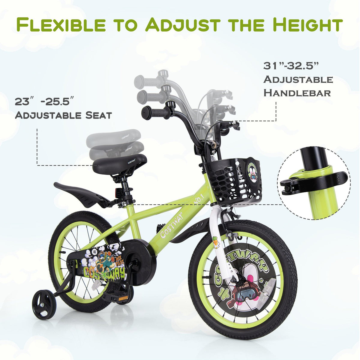 16 Inch Kids Bike Adjustable with Detachable Training Wheels for 4-8 Years Old-16 inches view 8
