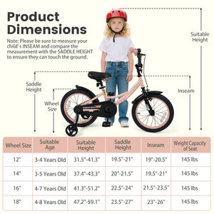 16 Inch Kids Bike Adjustable with Removable Training Wheels Pink for 3-8 Years Old view 4