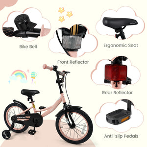 16 Inch Kids Bike Adjustable with Removable Training Wheels Pink for 3-8 Years Old view 5