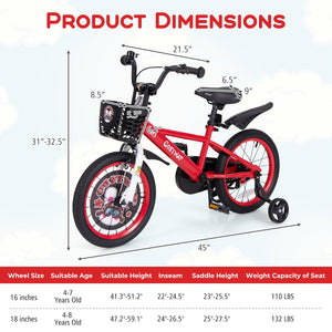 16 Inch Kids Bike Adjustable with Storage Basket and Double Brake for 4-8 Years Old-16 inches view 5