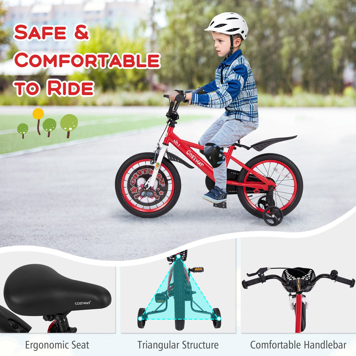 16 Inch Kids Bike Adjustable with Storage Basket and Double Brake for 4-8 Years Old-16 inches view 9