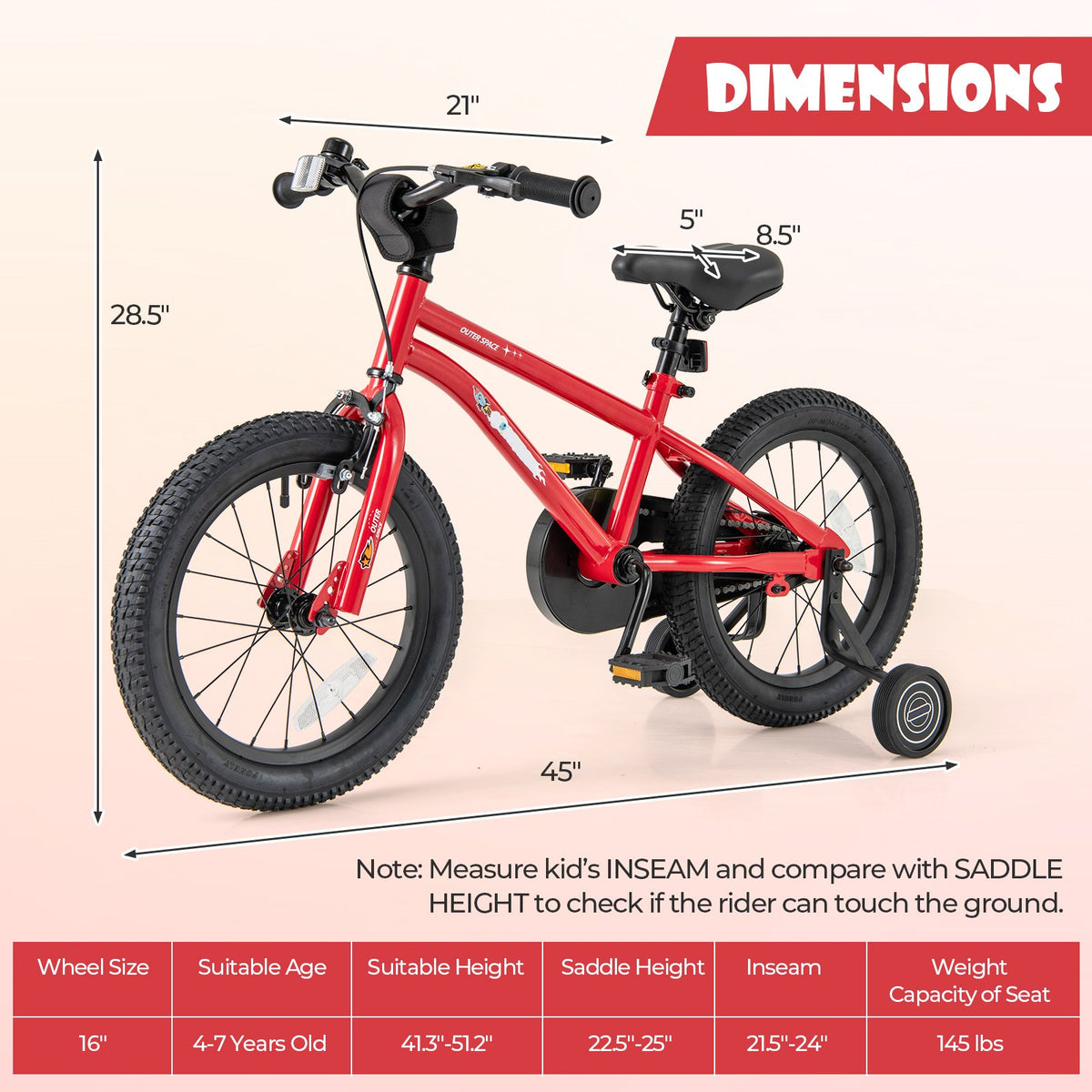 16-Inch Kids Bike Ages 4-7 with Handbrake and Coaster Brake and Bell Ring-16 inches view 4