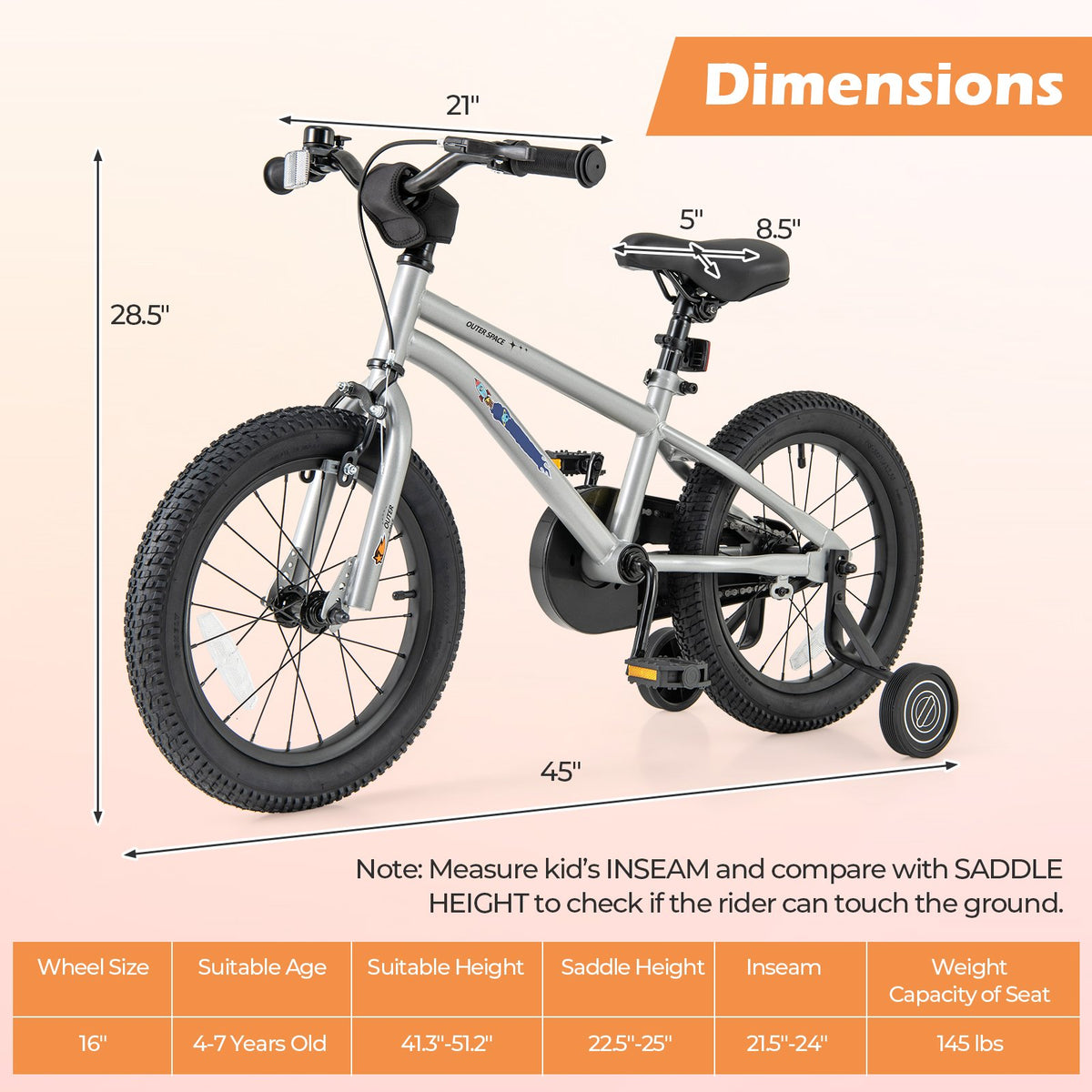 16-Inch Kids Bike Bicycle for Boys Girls 4-7 Adjustable with High Carbon Steel Frame-16 inches view 4