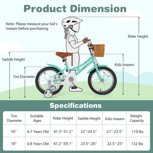 16 Inch Kids Bike Bicycle with Training Wheels and 2 Brake System Ages 4-7 Years Old-16 inches view 4