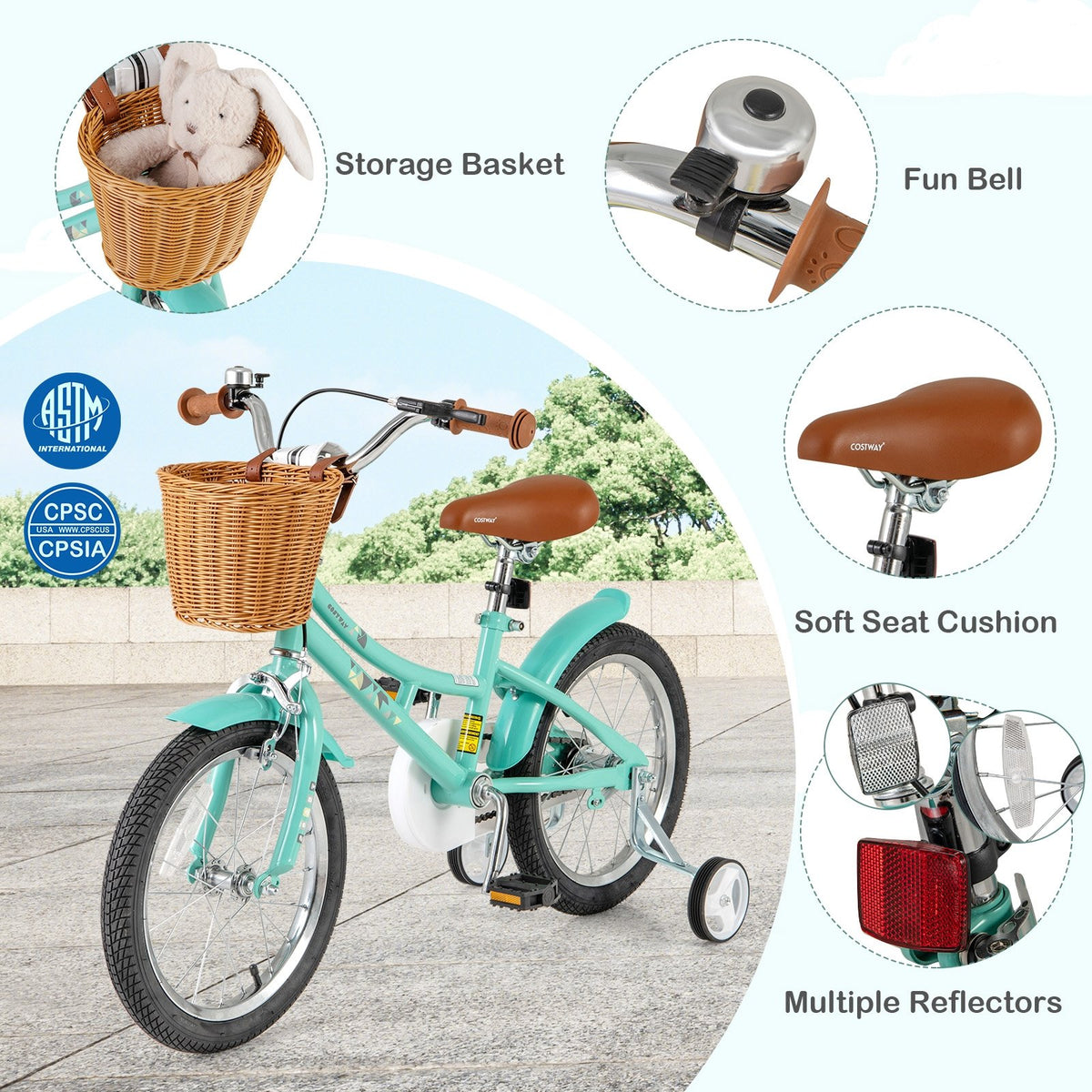 16 Inch Kids Bike Bicycle with Training Wheels and 2 Brake System Ages 4-7 Years Old-16 inches view 9