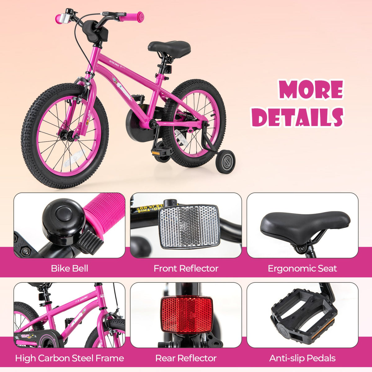 16-Inch Kids Bike for 4-7 Years Old Adjustable with Removable Training Wheels-16 inches view 5