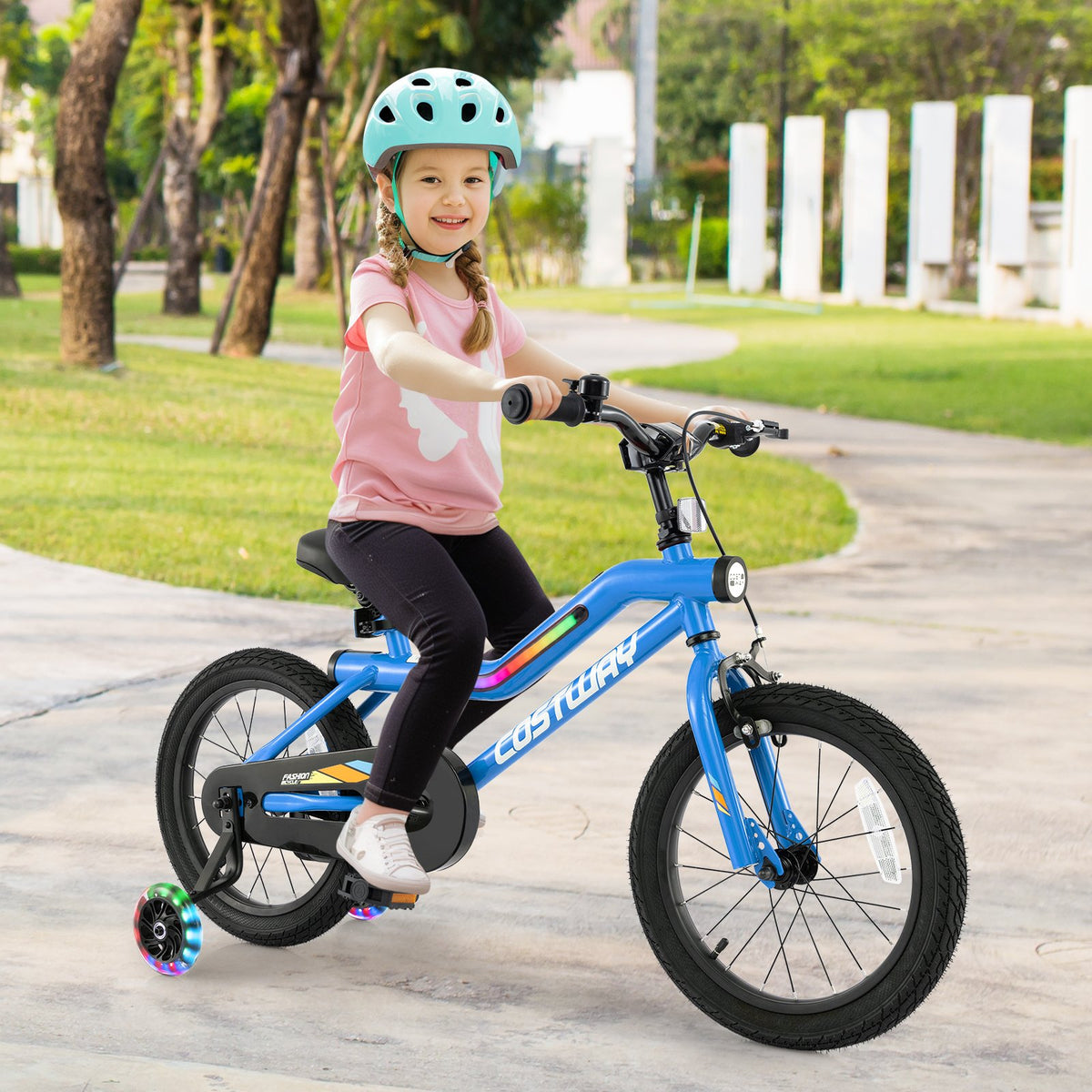 Patented 16 Inch Kids Bike LED Lighted Adjustable with Training Wheels for 4-7 Years Old Kids-16 inches view 2