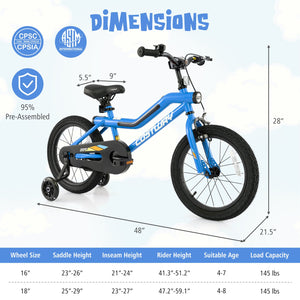 Patented 16 Inch Kids Bike LED Lighted Adjustable with Training Wheels for 4-7 Years Old Kids-16 inches view 4