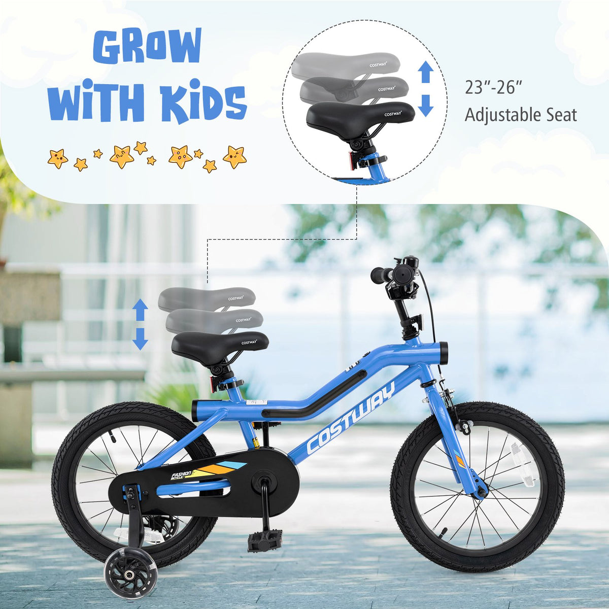 Patented 16 Inch Kids Bike LED Lighted Adjustable with Training Wheels for 4-7 Years Old Kids-16 inches view 5