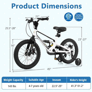 16 Inch Kids Bike Magnesium Alloy Bicycle Adjustable for Aged 4 to 7-16 inches view 3