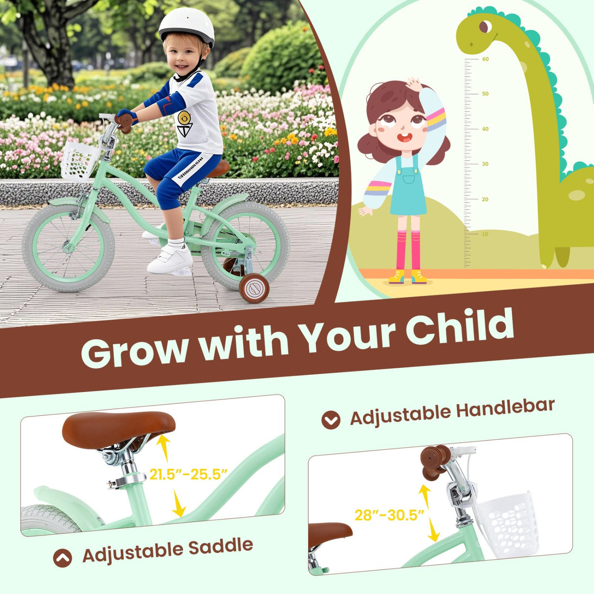 16 Inch Kids Bike with Adjustable Seat and Bell for Kids 3-8 Years Olds-16 inches view 8