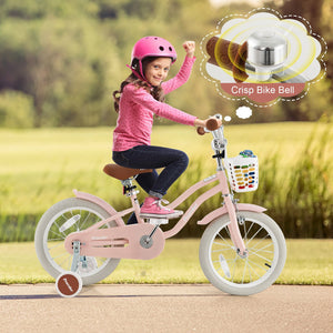 16 Inch Kids Bike with Front Handbrake and 2 Training Wheels-Pink view 4