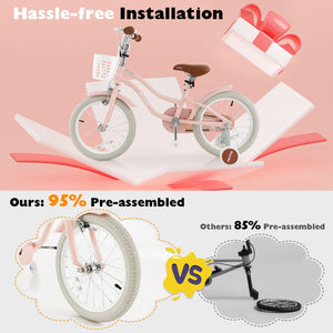 16 Inch Kids Bike with Front Handbrake and 2 Training Wheels-Pink view 6