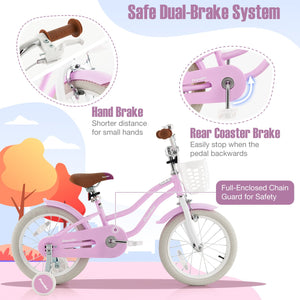 16 Inch Kids Bike with Front Handbrake and 2 Training Wheels-Purple view 4