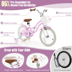 16 Inch Kids Bike with Front Handbrake and 2 Training Wheels-Purple view 5