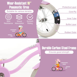 16 Inch Kids Bike with Front Handbrake and 2 Training Wheels-Purple view 8