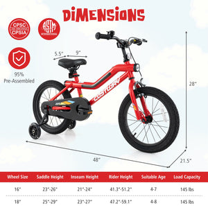 Patented 16 Inch Kids Bike with LED Lights Adjustable Carbon Steel Bicycle for 4-7 Years Old-16 inches view 4
