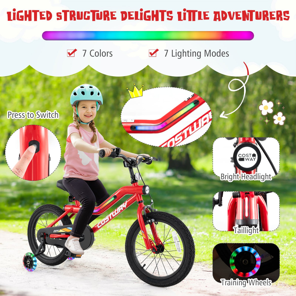 Patented 16 Inch Kids Bike with LED Lights Adjustable Carbon Steel Bicycle for 4-7 Years Old-16 inches view 9
