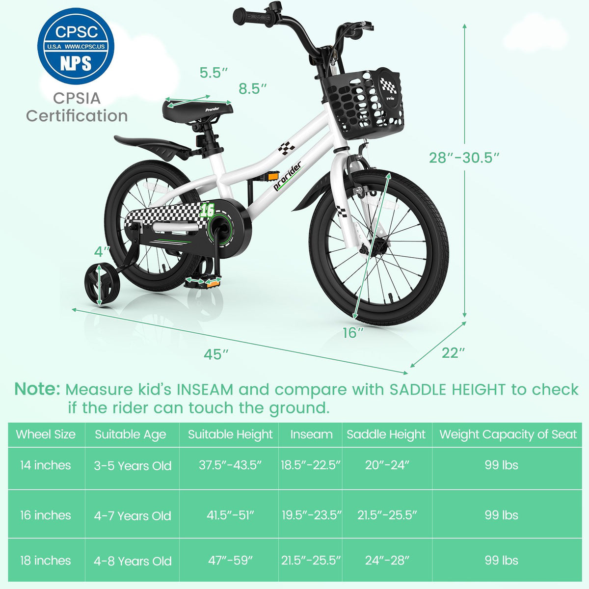 16 Inch Kids Bike with Removable Training Wheels-Black & White view 4