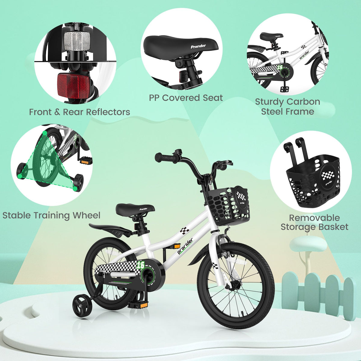 16 Inch Kids Bike with Removable Training Wheels-Black & White view 6