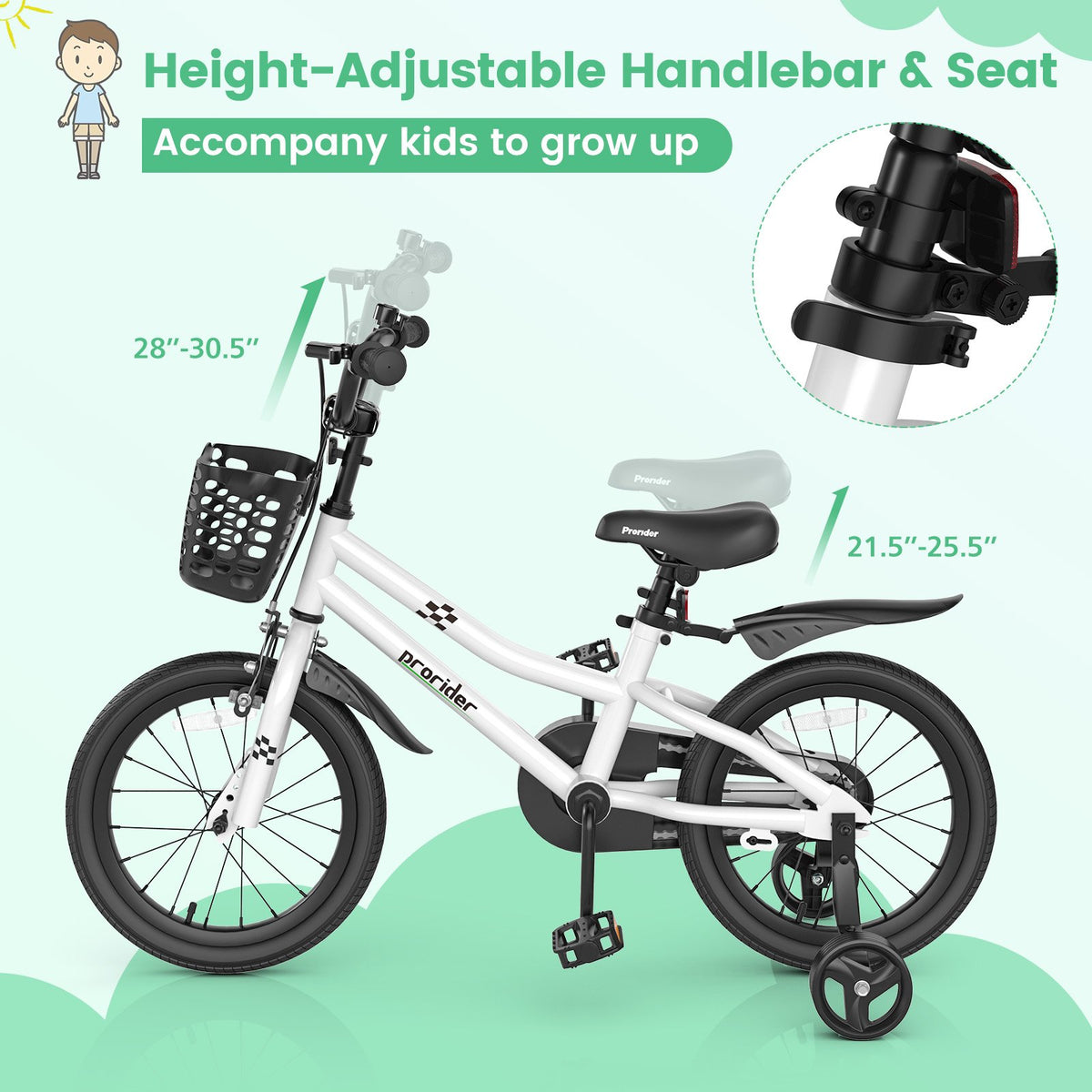 16 Inch Kids Bike with Removable Training Wheels-Black & White view 7