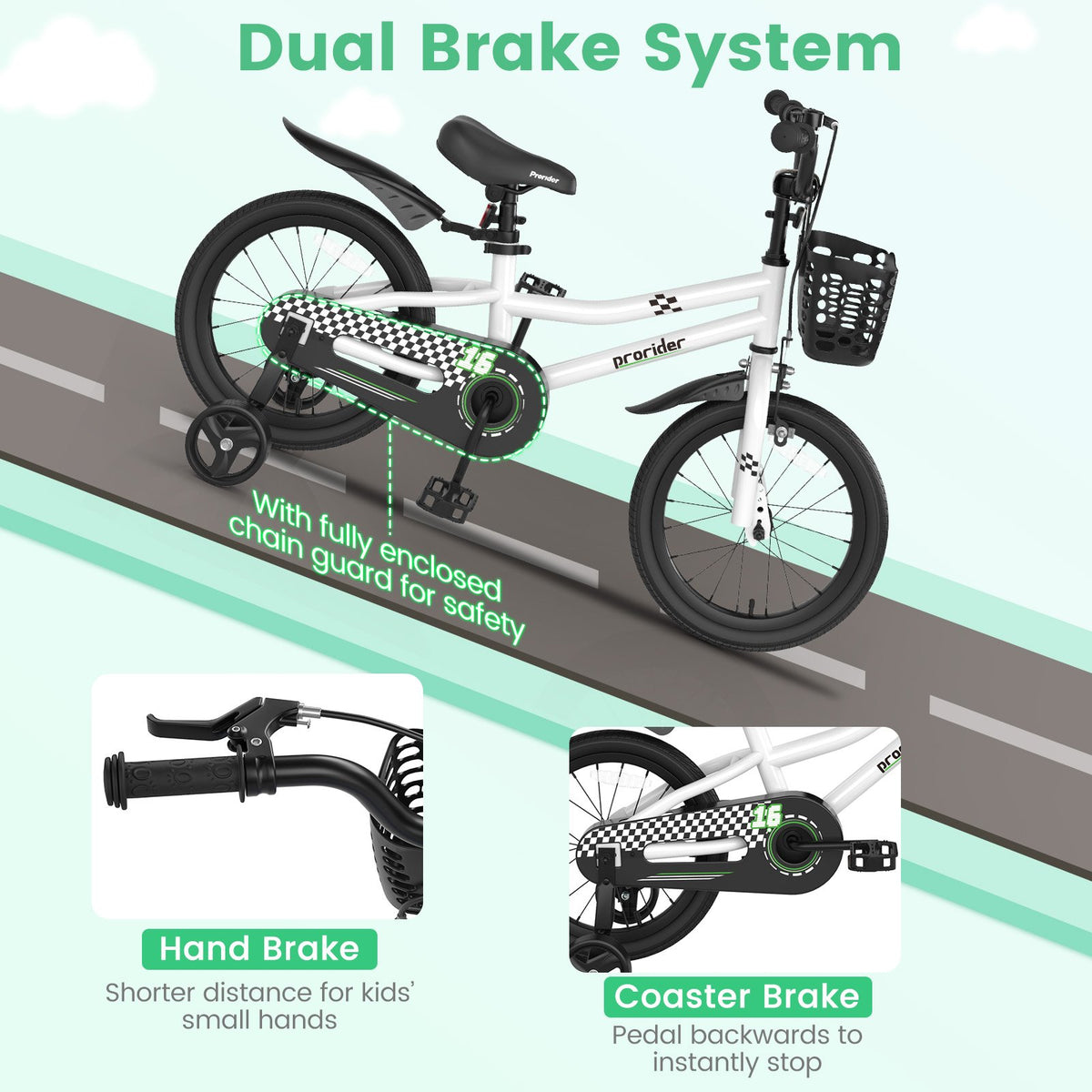 16 Inch Kids Bike with Removable Training Wheels-Black & White view 8
