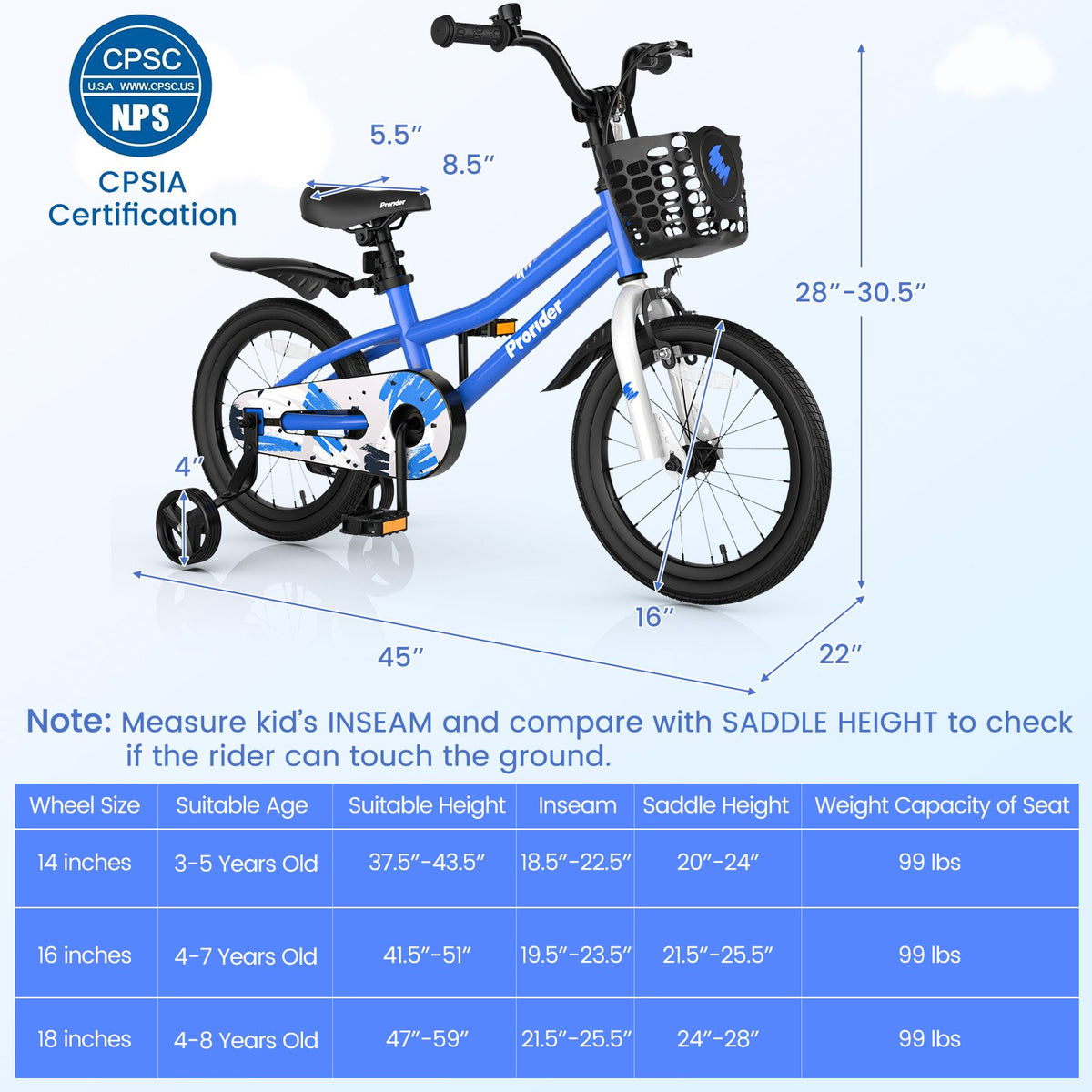16 Inch Kids Bike with Removable Training Wheels-Blue view 3