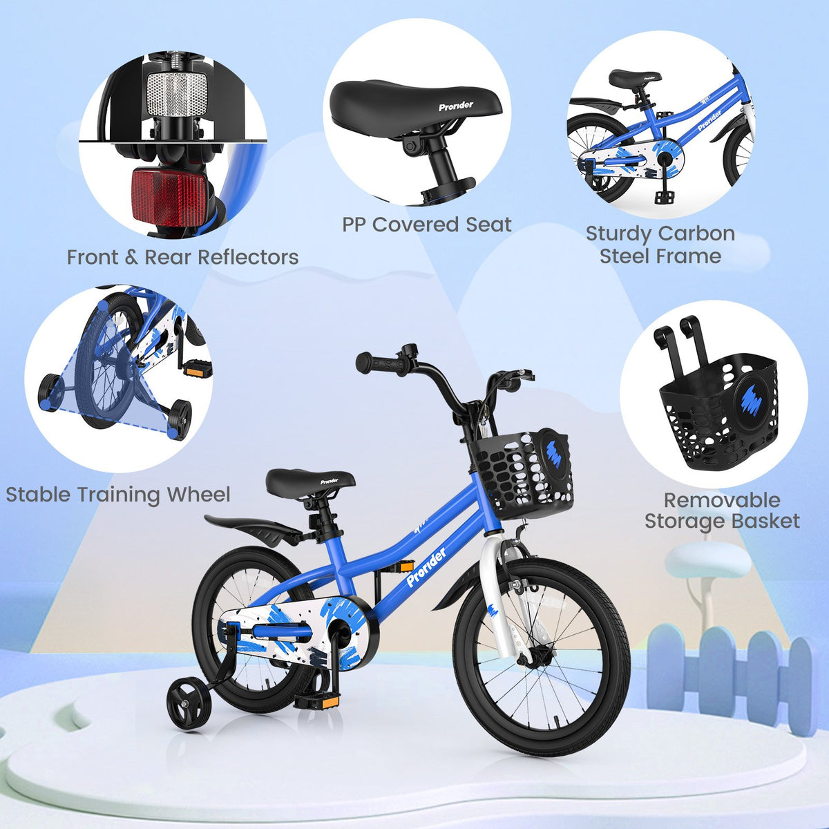 16 Inch Kids Bike with Removable Training Wheels-Blue view 5