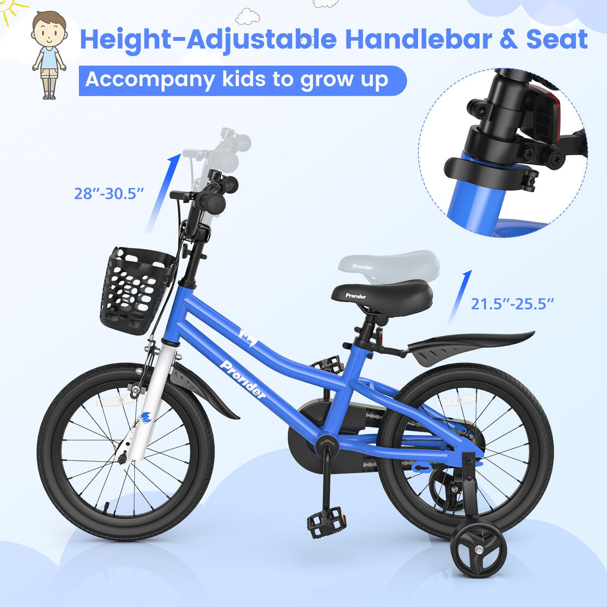 16 Inch Kids Bike with Removable Training Wheels-Blue view 6